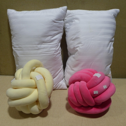 6255 - Two Hotel Grand Down Roll jumbo pillows and two Dream On Knot pillows (353-242,251,252) *This lot is... 