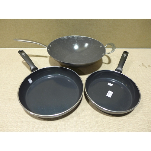 6291 - Two Greenpan frying pans and a Nordic Ware wok  (354-523,543) *This lot is subject to VAT