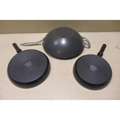 6291 - Two Greenpan frying pans and a Nordic Ware wok  (354-523,543) *This lot is subject to VAT