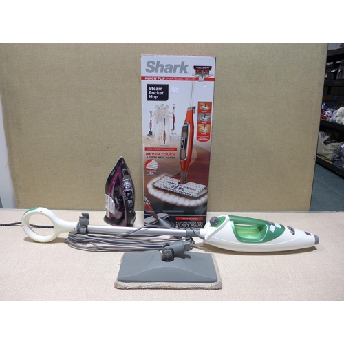 6299 - Tefal Ultimate pure steam iron and two Shark steam mops   (354-598,620,621) *This lot is subject to ... 