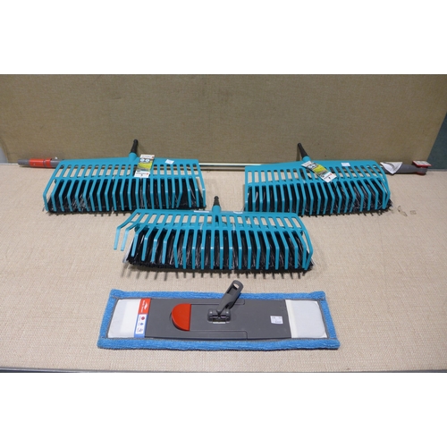 6333 - Three sets of Gardena rake/broom combo sets (354-719) *This lot is subject to VAT