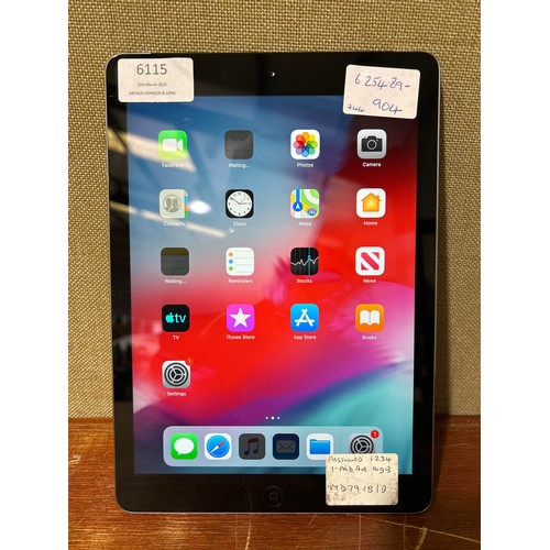 6115 - Apple Ipad Air 16gb (model: MD791B/B) (480-744/904)  *This lot is subject to VAT