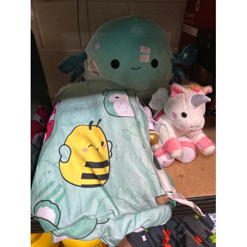 6248 - Squishmallow plush with throw and a Kids plush karaoke backpack  (351-231,233,239/905) *This lot is ... 