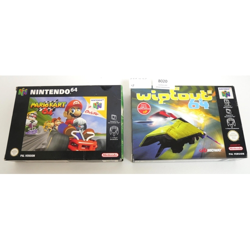 8020 - Two complete in box Nintendo 64 games including Mario Kart 64 and Wipeout 64