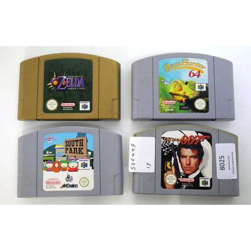 8025 - Four loose Nintendo 64 games cartridges including Zelda Majoras Mask, 007 Golden Eye, South Park and... 