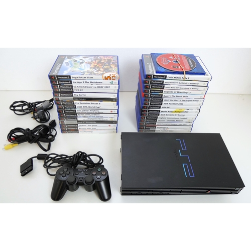 8053 - A PlayStation 2 console SCPH-30003R with power cable, original PlayStation controller AV cable and 3... 