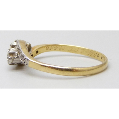 7031 - An 18ct gold and platinum set diamond ring, with inscription to inner shank, 2.7g, R