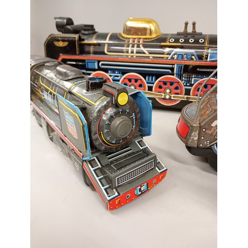 2019 - Three Japan made tin-plate model locomotives, two large by Modern Toys including Piston Silver Mount... 