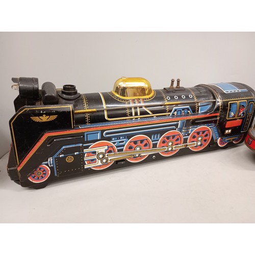 2019 - Three Japan made tin-plate model locomotives, two large by Modern Toys including Piston Silver Mount... 