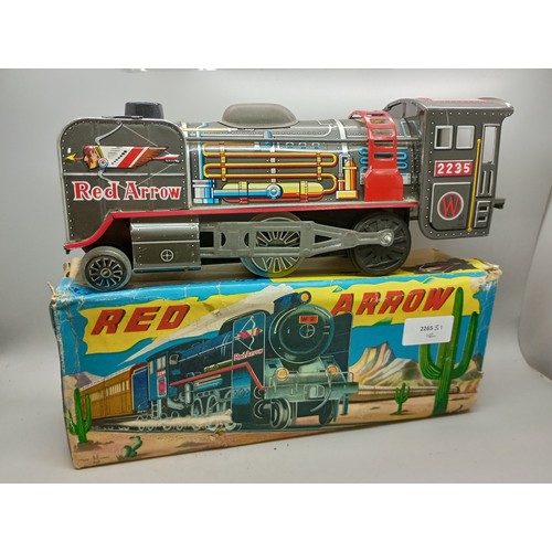 2021 - A tin-plate model Friction Powered 'Red Arrow' locomotive, in original box, made in Japan