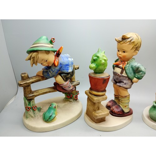 2026 - Four Hummel Goebel figures, Postman, a/f, Boy on a Gate, Boy with a Cactus, The Boy Painter