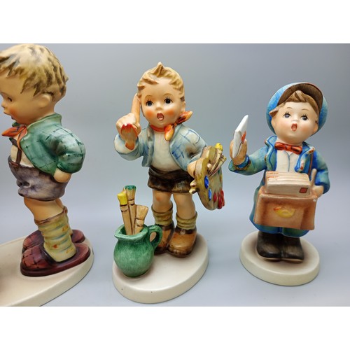 2026 - Four Hummel Goebel figures, Postman, a/f, Boy on a Gate, Boy with a Cactus, The Boy Painter