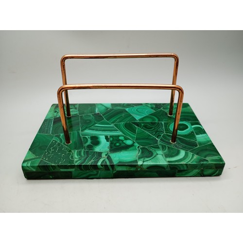 2030 - An Art Deco malachite letter rack, 16cm wide