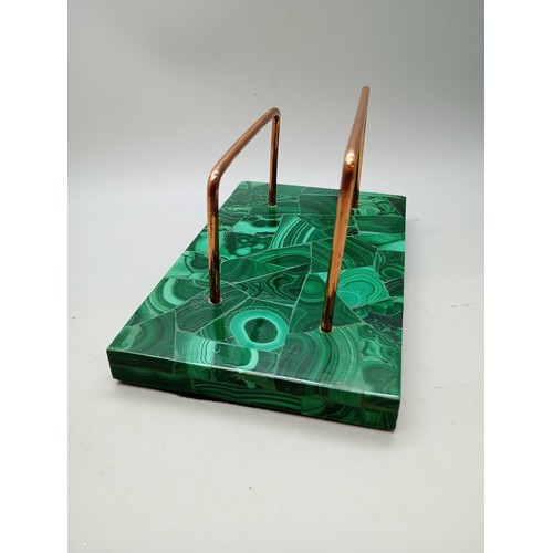 2030 - An Art Deco malachite letter rack, 16cm wide