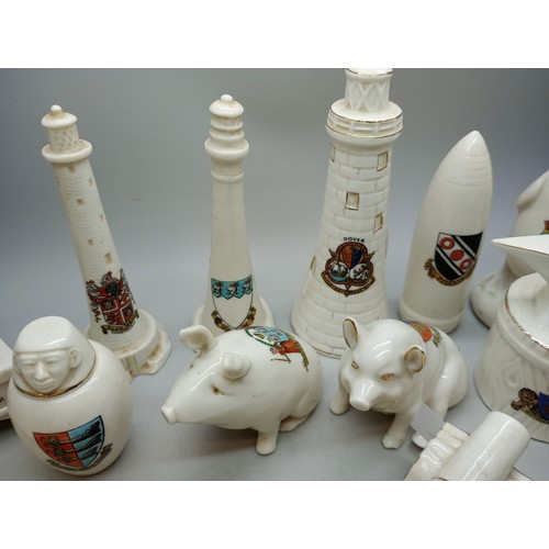 2031 - Seventeen items of crested china including some military