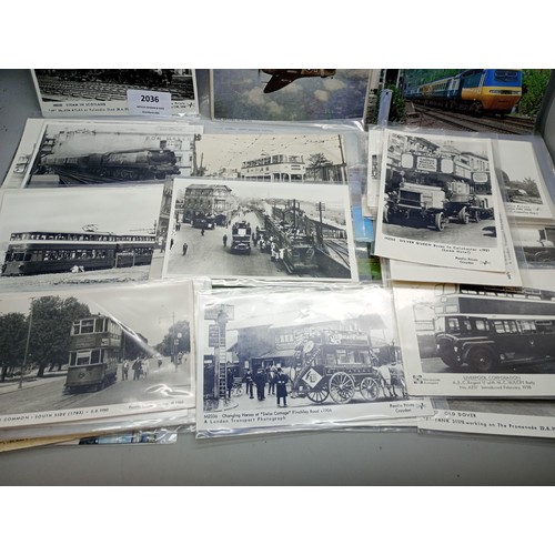 2036 - A collection of early 20th century and later transport postcards with trains, trams, aircraft, etc.,... 