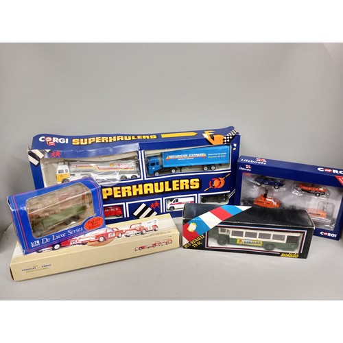 2042 - Three Corgi model sets, Alpine Rally Set, Lifeboats and Superhaulers, Solido Bus Renault and an EFE ... 