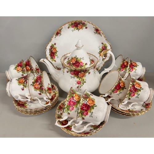 2157 - A Royal Albert Old Country Roses tea set, 10 cups, 13 saucers, 11 side plates, tea pot, 2 cream jugs... 