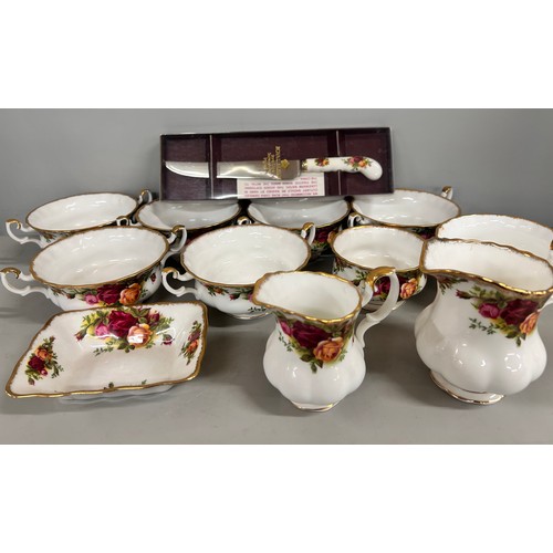 2161 - A collection of Royal Albert Old Country Roses china, tea and dinnerware, large tea pot, six cups, s... 
