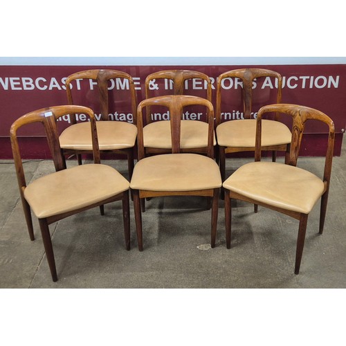 4 - A set of six Danish Uldum Mobelfabrik rosewood and taupe vinyl Juliane dining chairs, designed by Jo... 