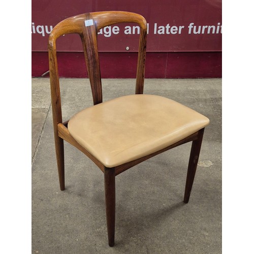 4 - A set of six Danish Uldum Mobelfabrik rosewood and taupe vinyl Juliane dining chairs, designed by Jo... 