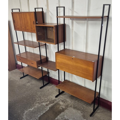 21 - An Avalon teak and black metal three bay room divider