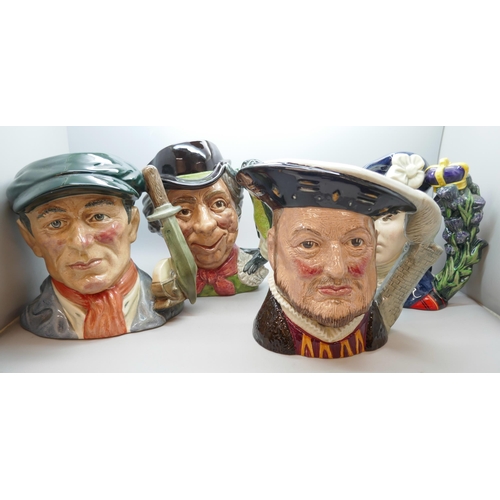 2003 - Four large Royal Doulton character jugs, Bonnie Prince Charlie, Little Mester Museum Piece, King Hen... 