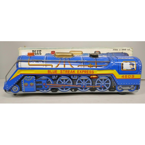 2005 - A Blue Streak Express tin-plate toy train by Modern Toys, Japan, box a/f