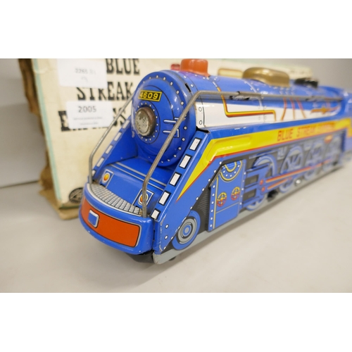 2005 - A Blue Streak Express tin-plate toy train by Modern Toys, Japan, box a/f