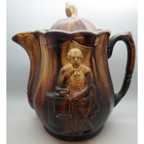 2009 - A large Rockingham pitcher with Shakespeare detail, height 24cm