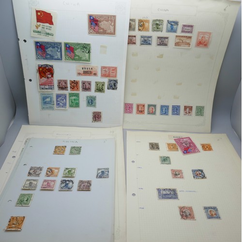 Stamps; China, eight album pages of pre-World War II used stamps taken ...
