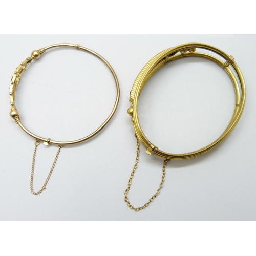 7005 - Two Victorian gilt bangles, one set with diamonds, 19g total weight