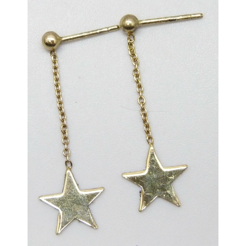 7023 - A pair of silver gilt star drop earrings, 3cm drop