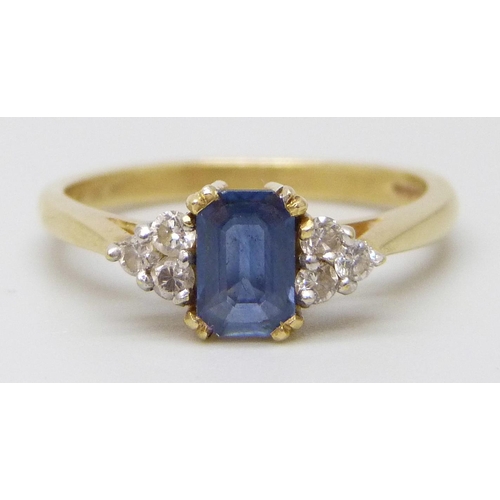 7057 - An 18ct gold, diamond and sapphire ring, 3g, N