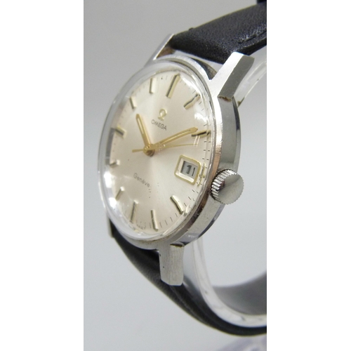 7186 - An Omega Geneve wristwatch with date aperture, 35mm including crown