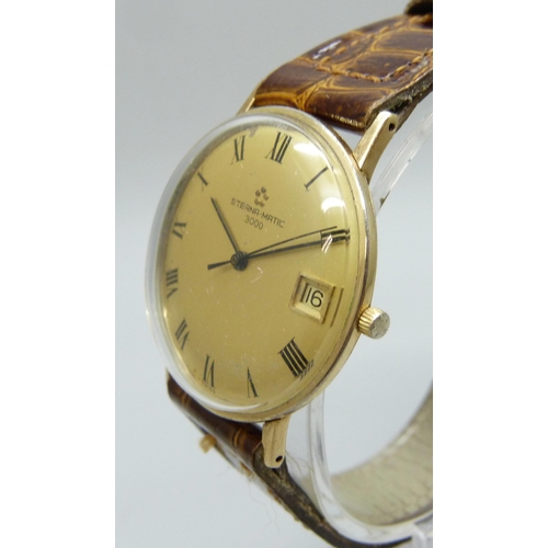 7187 - An Eterna-Matic 3000 wristwatch with date aperture, inscription to case back, 35mm including crown