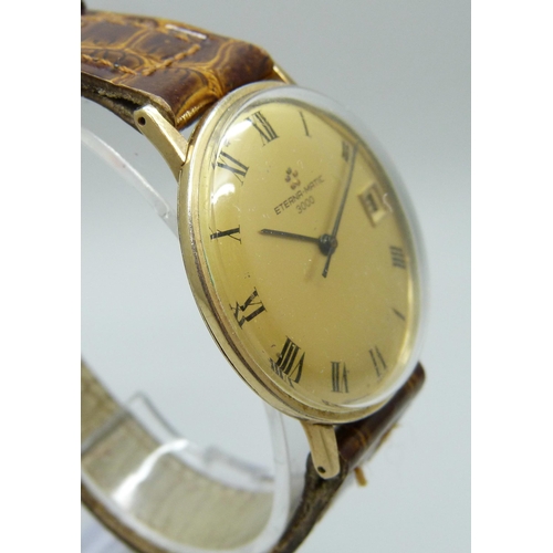7187 - An Eterna-Matic 3000 wristwatch with date aperture, inscription to case back, 35mm including crown