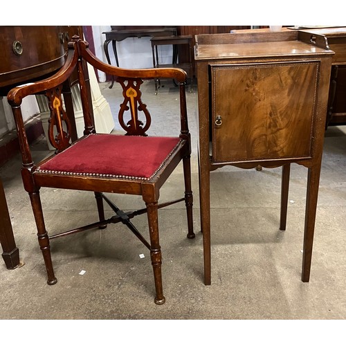 325 - An Art Nouveau beech corner chair and an Edward VII mahogany pot cupboard