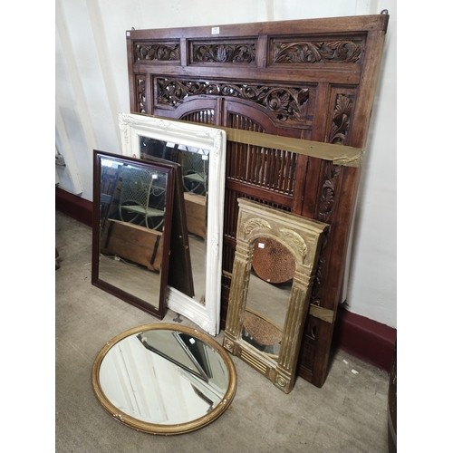 348 - Five assorted mirrors including an Eastern hardwood mirror