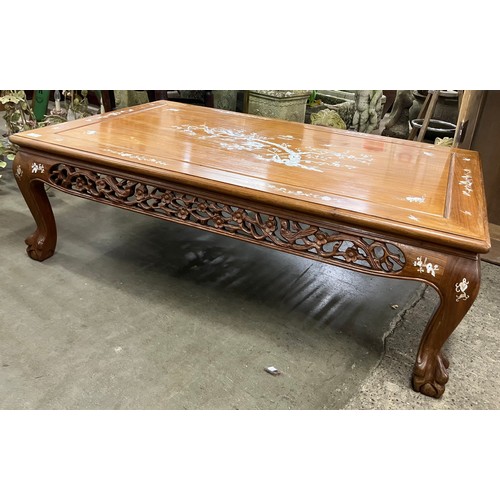 336 - A Chinese hardwood and mother of pearl inlaid rectangular coffee table