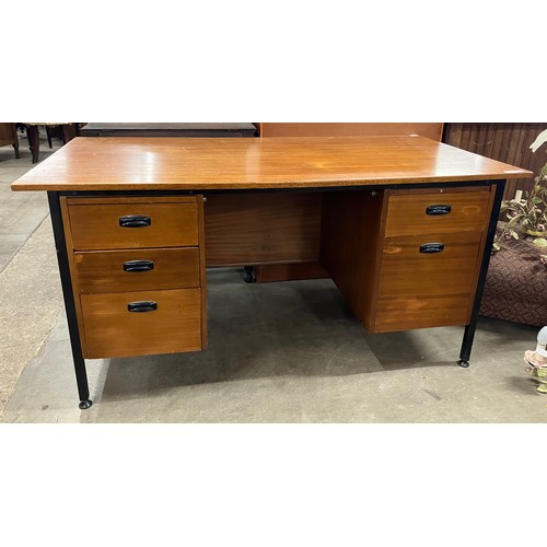 338 - A teak and black metal desk