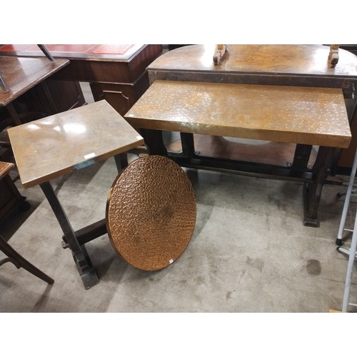 351 - Two copper topped tables and a copper table top