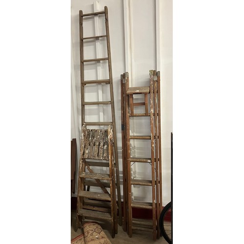 344 - Three sets of vintage ladders