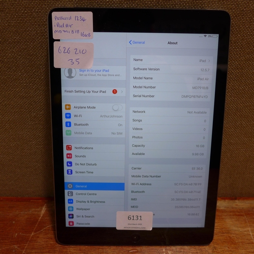 6131 - Apple ipad Air 16gb (model:MD791B/B)  *This lot is subject to VAT