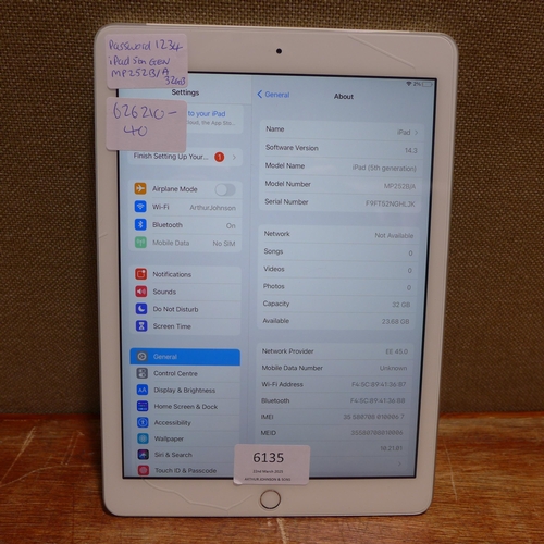 6135 - Apple ipad 5th Generation 32gb (model:MP252B/A)  *This lot is subject to VAT