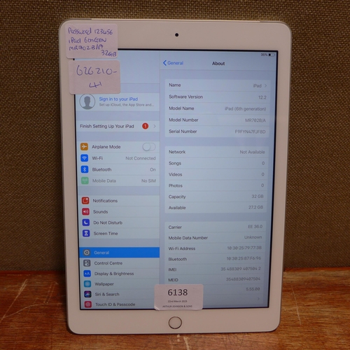 6138 - Apple ipad 6th Generation 32gb (model:MR702B/A)  *This lot is subject to VAT