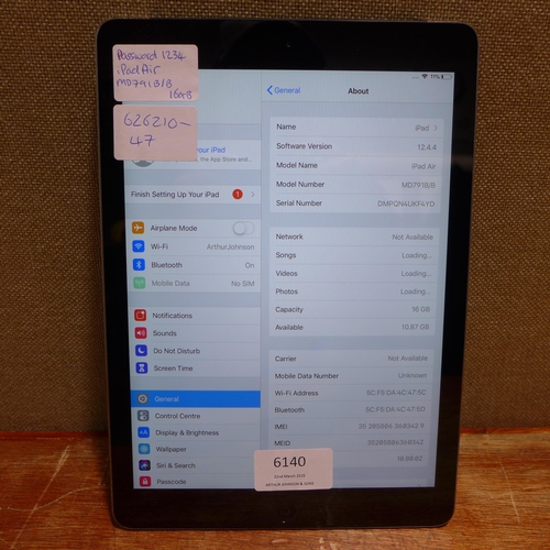 6140 - Apple ipad Air 16gb (model:MD791B/B)  *This lot is subject to VAT