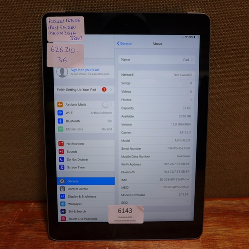 6143 - Apple ipad 6th Generation 32gb (model: MR6N2B/A)  *This lot is subject to VAT