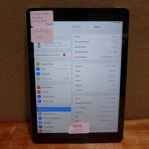 6145 - Apple ipad Air 16gb (model:MD791B/B)  *This lot is subject to VAT