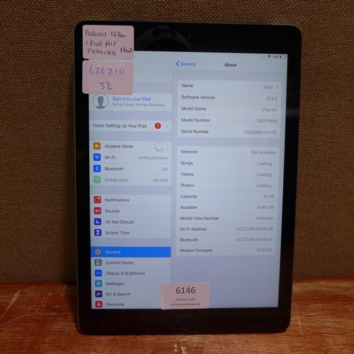 6146 - Apple ipad Air 16gb (model:FD791B/B)  *This lot is subject to VAT